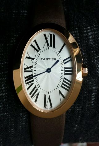 Cartier Baignoire Ladies Watch 18k Rose Gold Coffee Satin - Lederarmband Bild