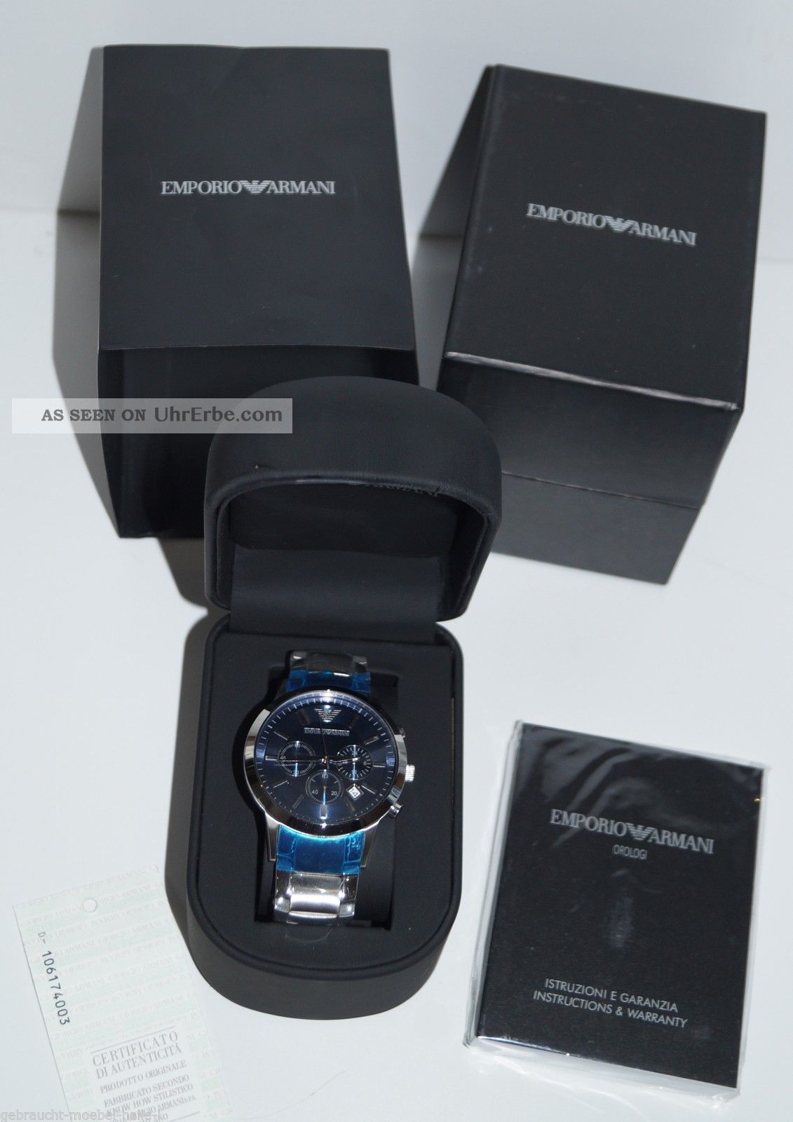 Armani Uhren Ar2448 Herren Silber Edelstahl Uhr Emporio Armani Herren Armbanduhr Ar2448 Chronograph Klassik Ovp Blatt Blau