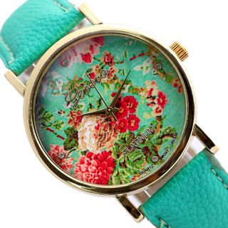 Mode Damen Genf Blumen - Gesichts - Art - Leder Analog Quarz - Armbanduhren Bild