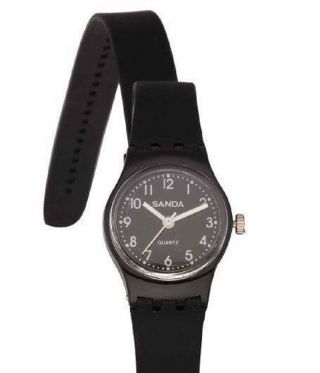 Damen Mädchen Jungen Silikon Wrap Wickel 2x Armbanduhr Armband Uhr Schwarz - Bild