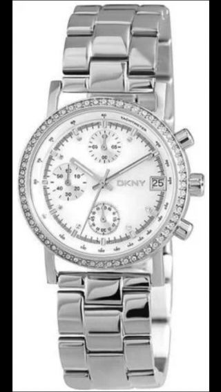 Dkny Damen Uhr Chronograph Weiß Silber Strass Edelstahl Armbanduhr Ny8339 Bild