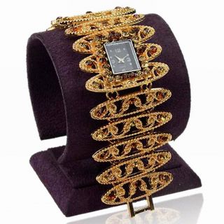 Gold Plated Topaz Kristall Link Armband Quartz Mode Wide Armbanduhren Watch Bild