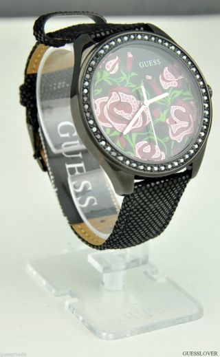 Uhr Uhren Guess Armbanduhr Damen Schwarz Leder Flowery Quarz Deu Bild