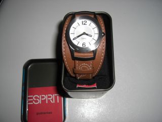 Esprit Moderne Aktuelle Damen Uhr Lederband M Ovp.  Braun Volle Batterie Bild