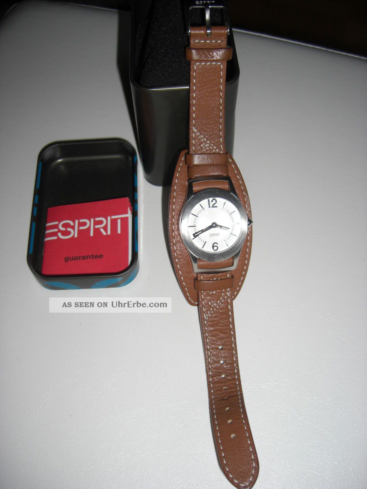 Esprit Moderne Aktuelle Damen Uhr Lederband M Ovp. Braun Volle Batterie