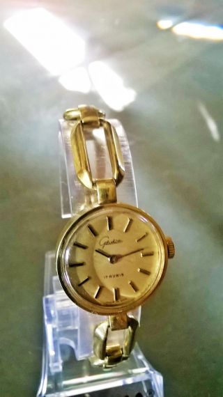 Schöne Goldene Glashütte Damen Armbanduhr Bild