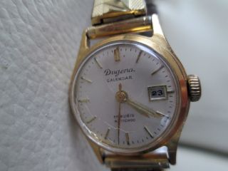 Alte Armbanduhr Von Dugena Calendar,  Vergoldet,  Zugband 1950er? Bild