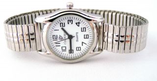 Neue Classique Quarz Damenuhr Silber/weiß Zugband Armbanduhr - Ersatzbatterie Bild