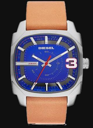 Diesel Uhr Dz1653 Blaues Zifferblatt Lederband Quadrat Herrenuhr Bild