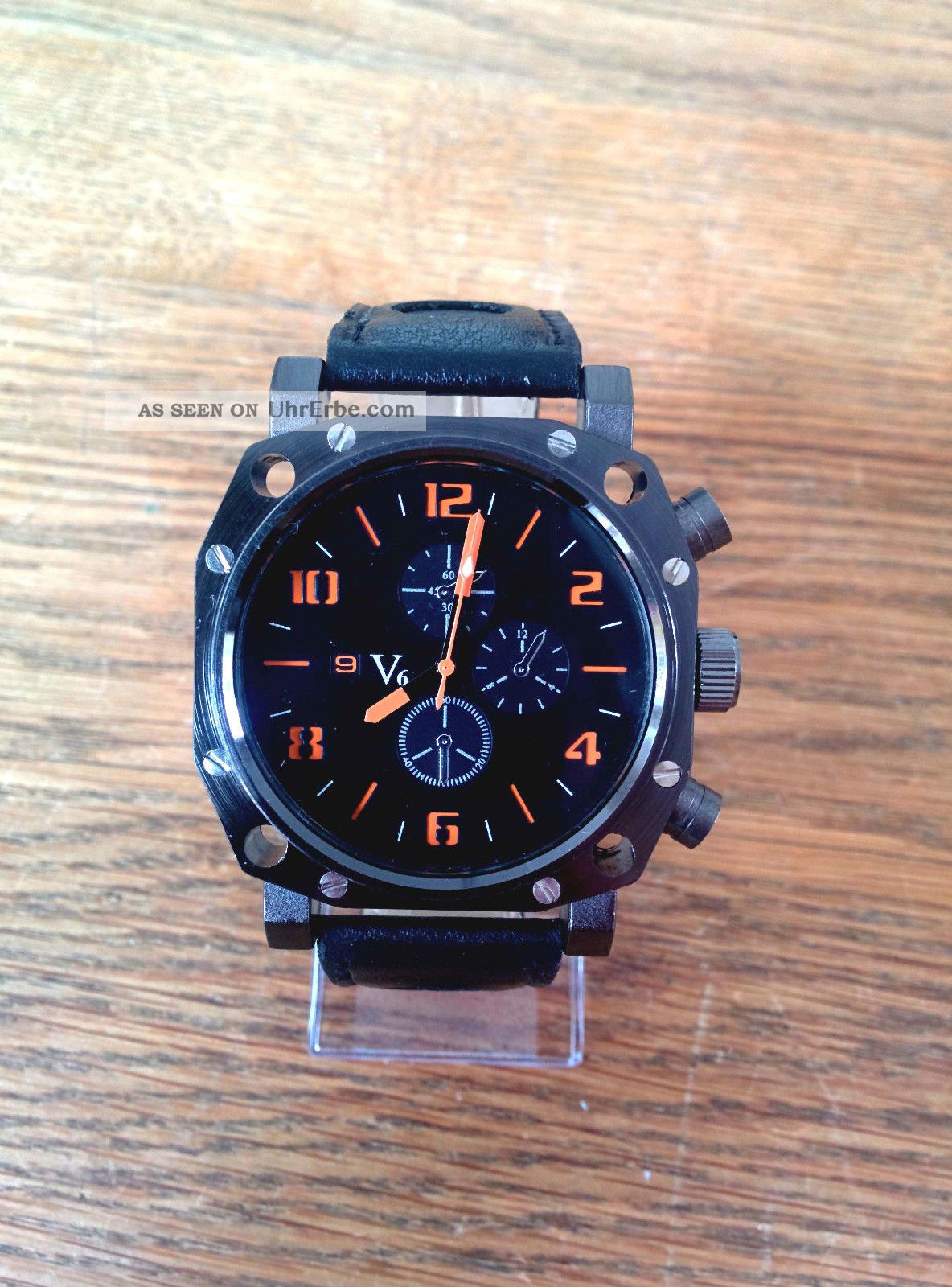 V6 Armbanduhr Herren Xl Sportuhr Militär Quarz Uhr Leder Orange Geschenk