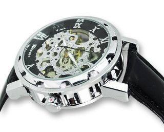 ☛neu ✔ Stilvolle Herren Armbanduhr Lederarmband Skelett Winner Weihnachten Bild