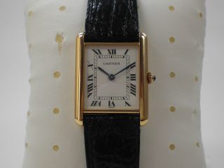 Cartier Tank Gold 750 / 18k Massiv Damen & Herren Armbanduhr Saphir Bild