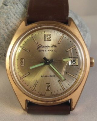 Uhr Ddr Gub Glashütte Spezimatic Datum 26 Rubis Um 1960 - 70 Goldplaque Bild