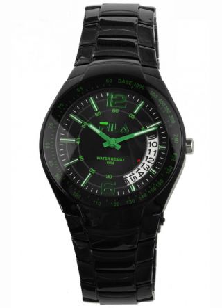 Fila Uhr,  Schwarz/grüne Herrenuhr Mit Bogendatum,  Armbanduhr,  5 Atm,  Fa0846 Bild