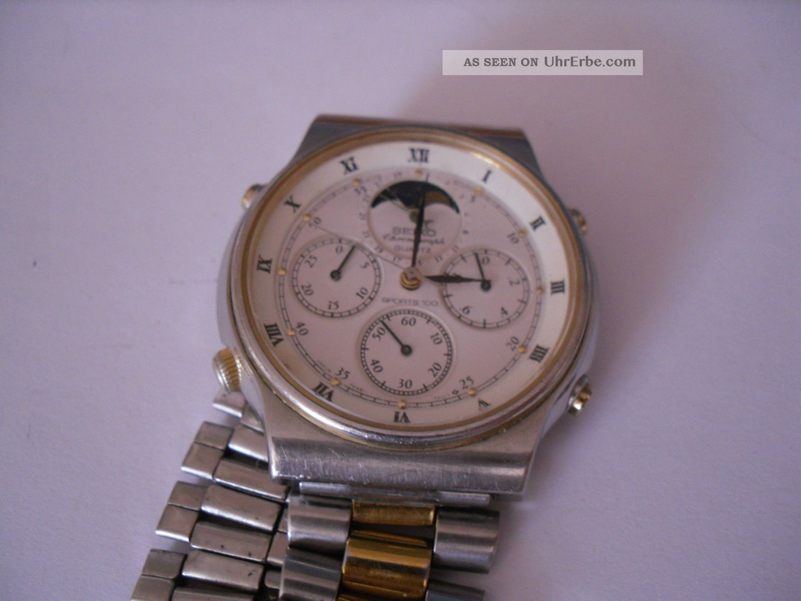Seiko 7a48 - 7000 Herren Chronograph Quartz Armbanduhr Mit Mondphase