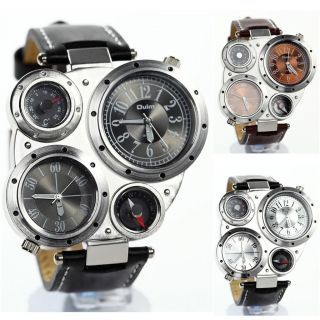 Ol02 Herrenuhr Multi Time - Zone 2 Dials Militär Leder Watch Sportuhr Armbanduhr Bild