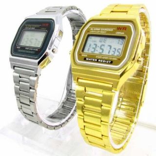 Digitale Retro Armbanduhr Uhr Alarm Stoppuhr Edelstahl Gold /silber Bild
