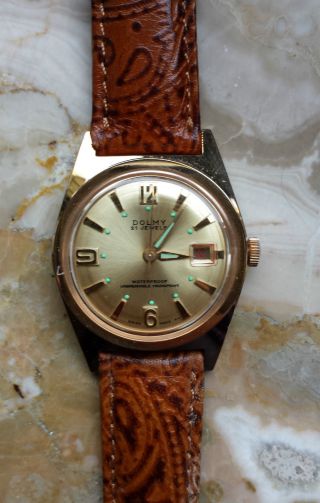 Armbanduhr Dolmy Handaufzug - 70er Jahre - Vintage - Lederband - Sammler Bild