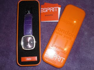 Esprit Lila Leder Armband Uhr Kroko Stein Swarovski Wie Digital In Ovp Datum Bild