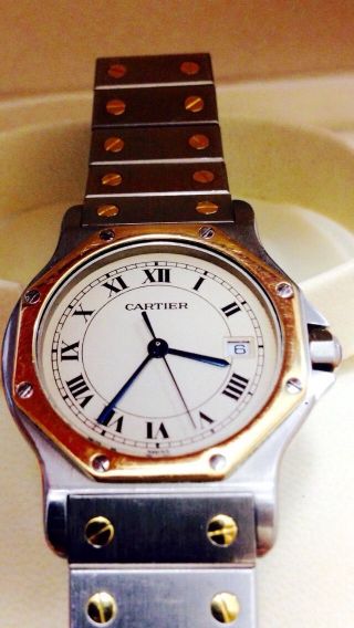 Santos De Cartier Armbanduhr Quartz Gold,  Stahl Sehr Edel Bild
