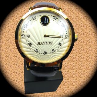 Wow Vintage Regulateur Regulator Gold Einzeigeruhr Armbanduhr Lederband Bild