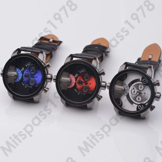 Trend Oulm Mega Xxl Dual Zeit Analog Quarz Uhr Herren Damen Leder Armbanduhr Bild