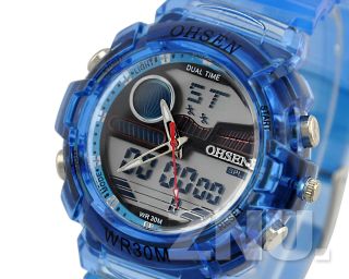 Blau Unisex Damen Herren Kinder Sport Quarz Uhr Licht Armbanduhr Analog&digital Bild
