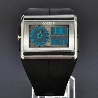Cool Lcd Licht Ohsen Schwarz Analog Digital Herren Quarz Gummi Armband Uhr Bild