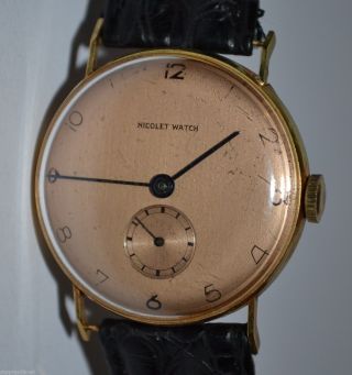 30er/ 40er Jahre Nicolet Watch Handaufzug Herren Armbanduhr 18 Kt - 750 Gold Bild