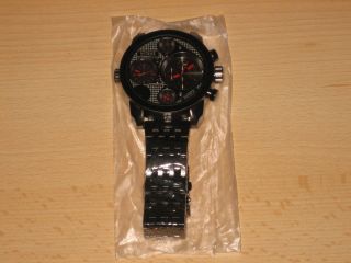 Intenz Xxl Monster Watch Armband Herren Uhr Schwarz Rot Dual Tritimer 3 Werke Bild