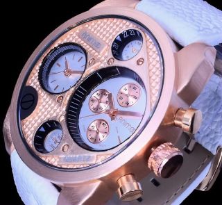 Animoo Herren Uhr Armband Uhr Weiß Rosegold - Farben Dualtimer 2 Uhrwerke Leder 6 Bild