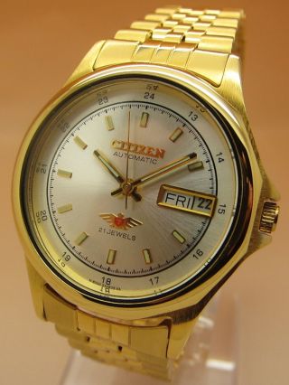 Citizen Gold - Tone Automatic Mechanische Automatik Uhr 21 Jewels Datum&tag Bild
