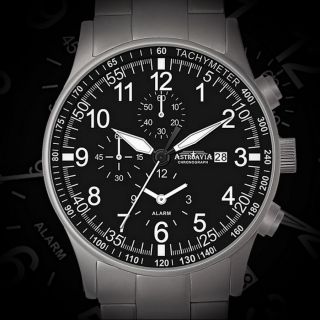 Astroavia 7 - Zeiger Uhr Alarm Chronograph H 1 Fliegeruhr Herrenuhr 2 Zeitzonen Bild