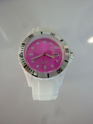 Silikon Armbanduhr Uhr Weiß Pink Silikonband Dornschließe Top Bild