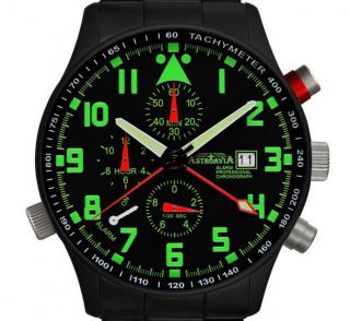 R44bs,  40mm,  Astroavia,  Alarm Chronograph,  Wecker,  Flieger Uhr,  Military Watch Bild