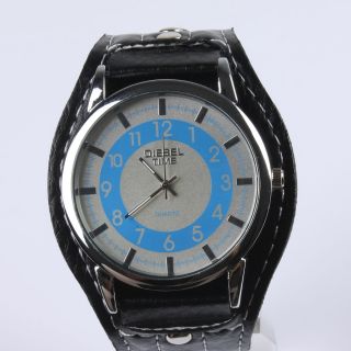 Armbanduhr Herren Damen Weiss/blau Mit Schwarzem Kunst - Lederarmband Diesel Time Bild