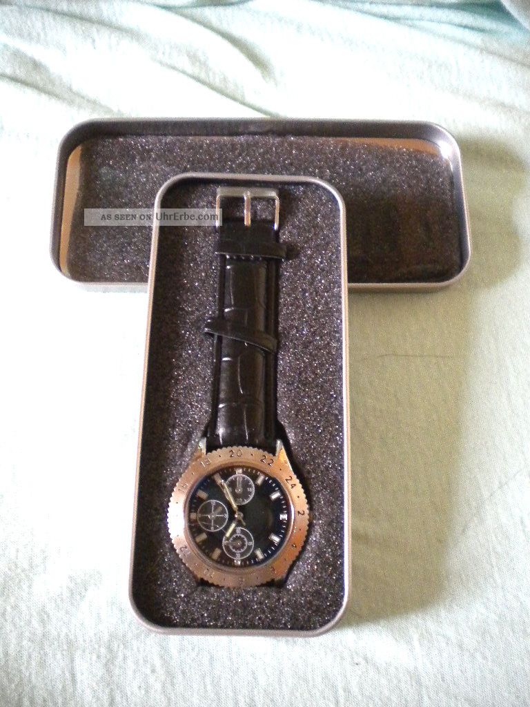 Robuste Hrn.  Armbanduhr Chrono - Design /schw.  Armb.  In Kroko - Stil Von Ett &ovp Armbanduhren Bild