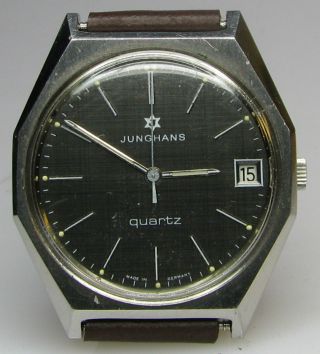 Junghans Edelstahl Quartz Armbanduhr Mit Schwarzem Zifferblatt Bild