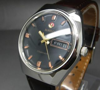 Schwarzer Rado Companion 25 Jewels Mit Tag/datumanzeige Mechanische Uhr Bild