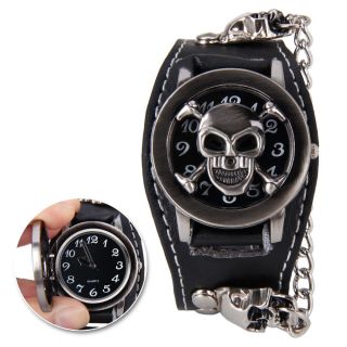 Metall - Schädel Uhr Uhren In Leder Stahl Herrenuhr Ambanduhr Watch Hochwertig Bild