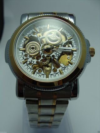 Herren Uhr Automatik Uhr Gold Skelettuhr Metall Armbanduhr Bild