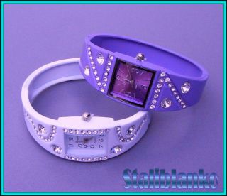 Kinder Damen Armreif Uhr In Weiß Oder Violett,  Quarz Uhr Mit Strass Armbanduhr Bild