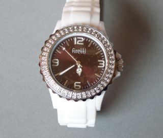 Firetti - Damen Silikon Uhr,  Glaskristallen - Weiß,  Braun - Wasserdicht - Bild
