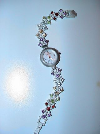 Qvc Clarissa 925 Silber Damenarmband Uhr Mit Schmucksteinen Bild