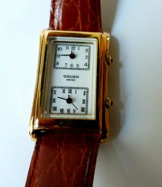 Damen/herren Armbanduhr,  Uhr Mit 2 Zeitzonen Gruen Swiss Uhr Bild
