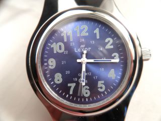 Uhr Herrenarmbanduhr Lexor Quartz Edelstahl Chrom Silber Blau Funktioniert Top Bild