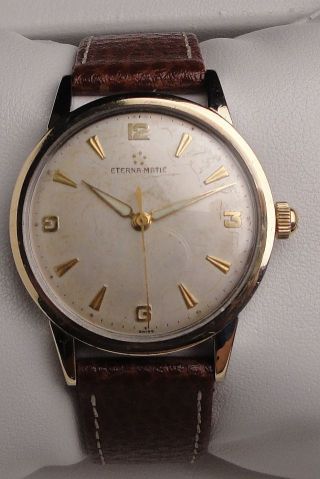 Vintage Armbanduhr Automatic Eternamatic Cal.  1416u In Edelstahl Mit Goldhaube Bild