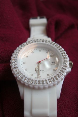 Weiße Damen Uhr Armbanduhr Mit Glitzersteinen Wie Bild