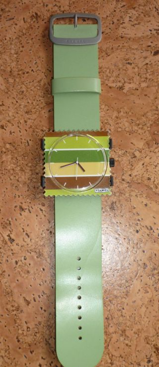 S.  T.  A.  M.  P.  S Komplette Uhr Mit Leder - Armband,  Lind - Grüntöne,  Neuwertig Bild