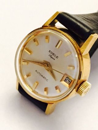 Vintage Edele Automatic M.  Datum Armbanduhr Um 1960 Schweiz Vergoldet Bild